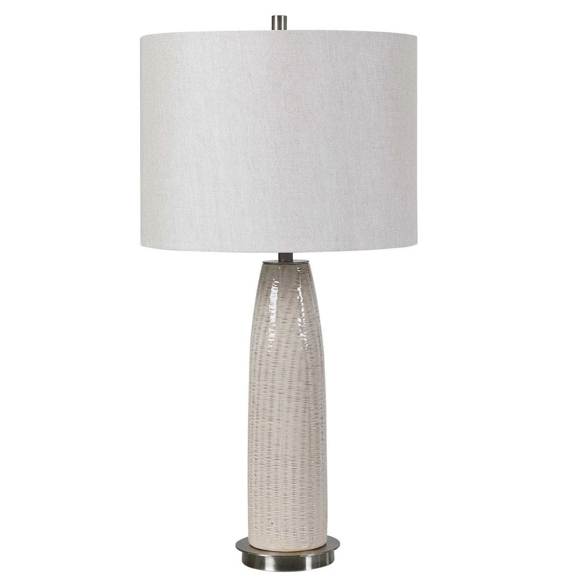 Uttermost Delgado Light Gray Glazed Ceramic Table Lamp With Linen Shade - Image 4