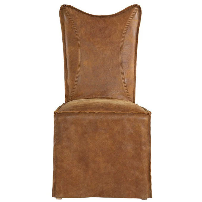 Uttermost Delroy Cognac Nubuck Leather Slipcover Dining Chairs Set of 2 - Image 2