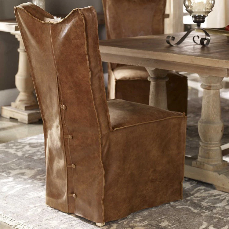 Uttermost Delroy Cognac Nubuck Leather Slipcover Dining Chairs Set of 2 - Image 4