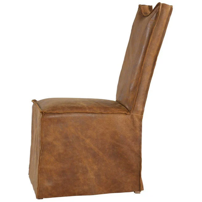 Uttermost Delroy Cognac Nubuck Leather Slipcover Dining Chairs Set of 2 - Image 5