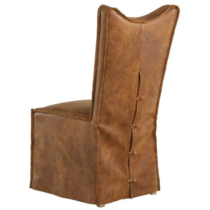 Uttermost Delroy Cognac Nubuck Leather Slipcover Dining Chairs Set of 2 - Image 6