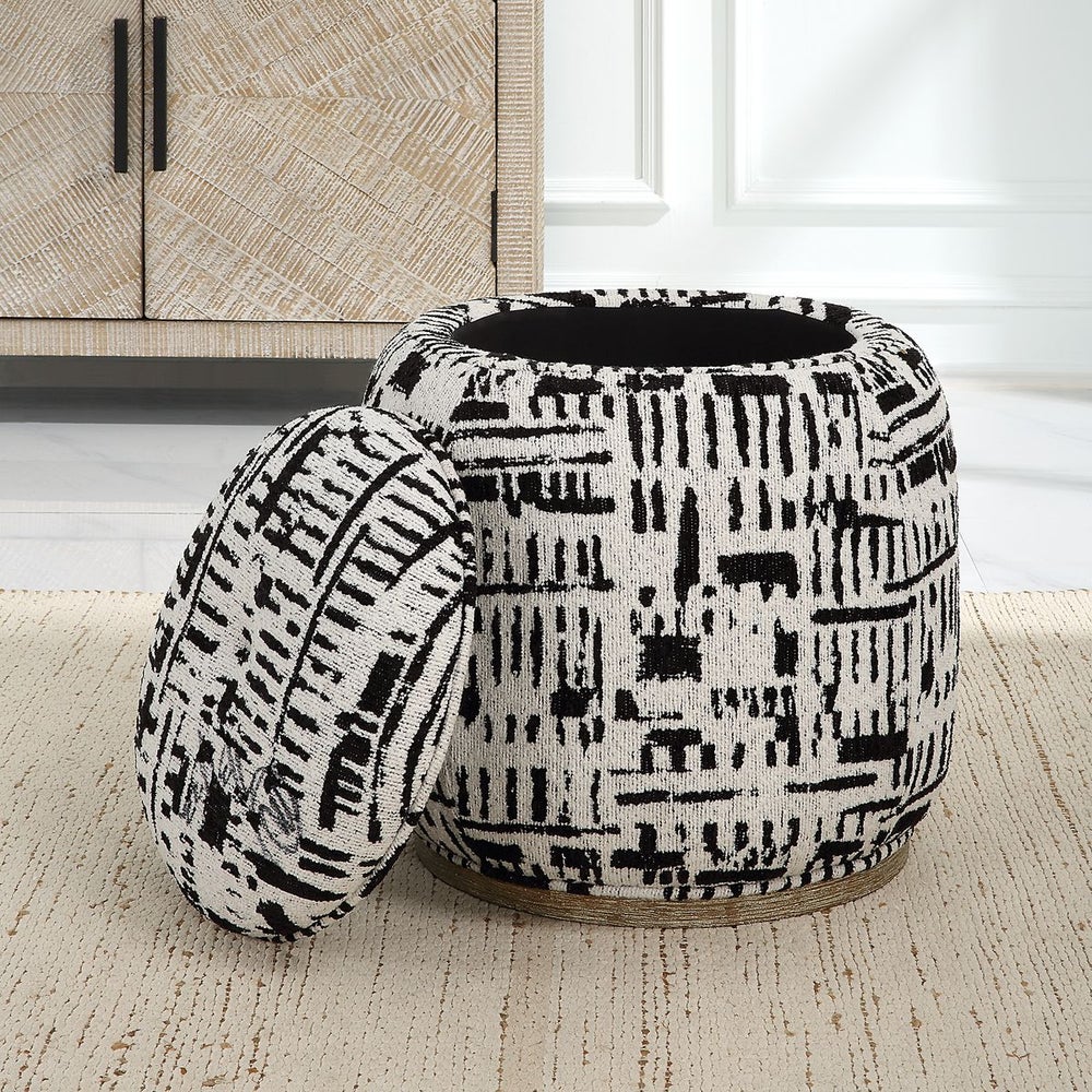 Uttermost Dialogue Black And Off White Round Ottoman - Image 2
