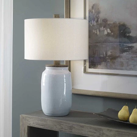 Uttermost Dimitri Light Blue Crackle Glazed Ceramic Table Lamp With Linen Shade - Image 2
