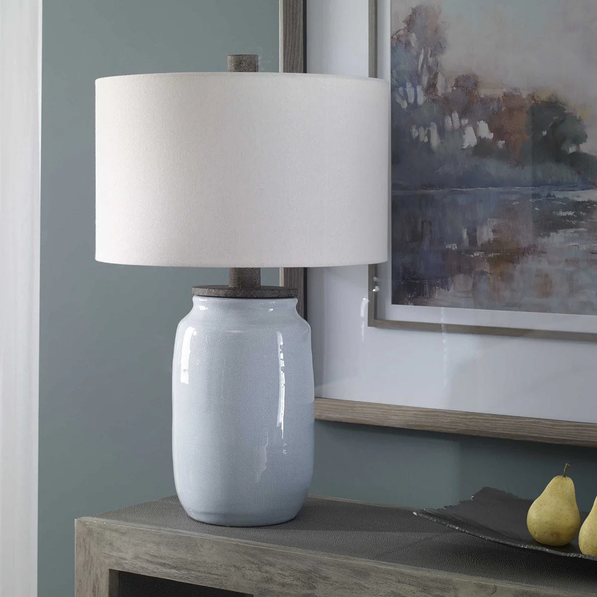 Uttermost Dimitri Light Blue Crackle Glazed Ceramic Table Lamp With Linen Shade - Image 3