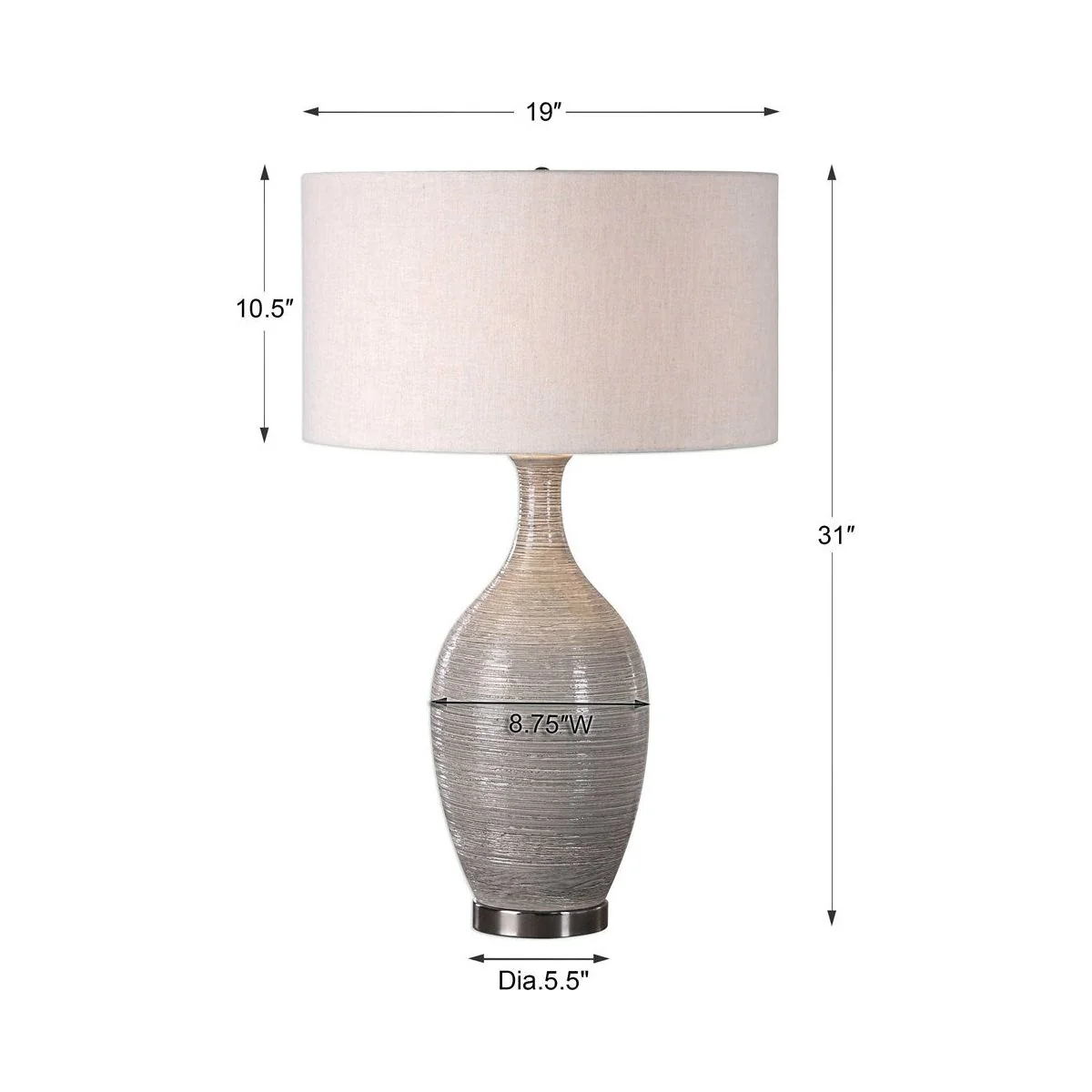 Uttermost Dinah Gray Glazed Ceramic Table Lamp With Light Beige Linen Shade - Image 6