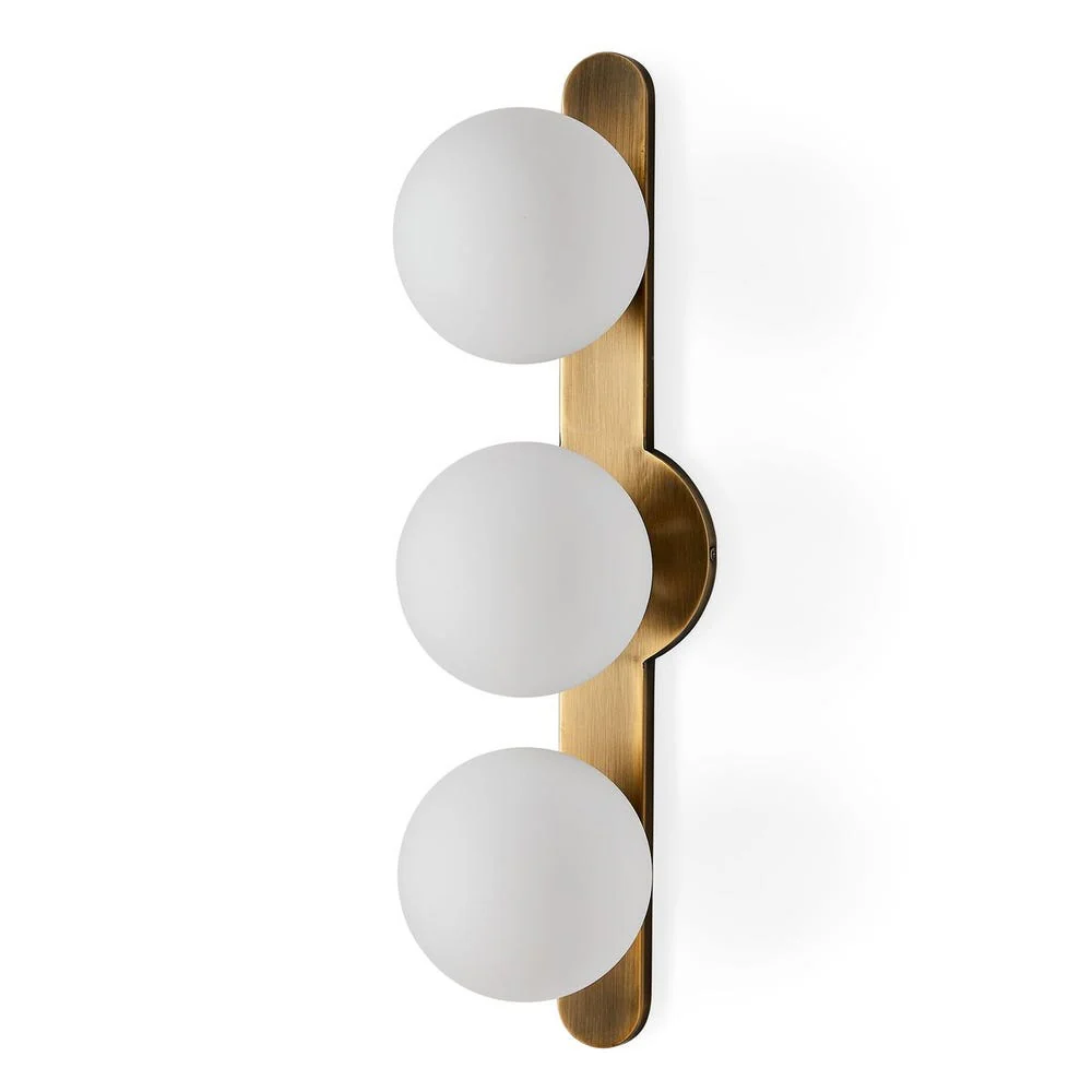 Uttermost Droplet Matte White Opal Globes With Antique Brass Finish 3 Light Sconce - Image 3