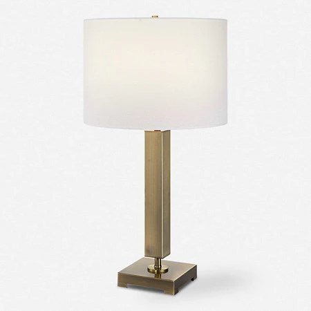 Uttermost Duomo Antique Brass Table Lamp With White Linen Shade - Image 2