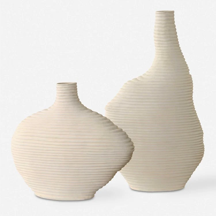 Uttermost Duostacked Matte White Textured Ceramic Set of 2 Vases - Image 2