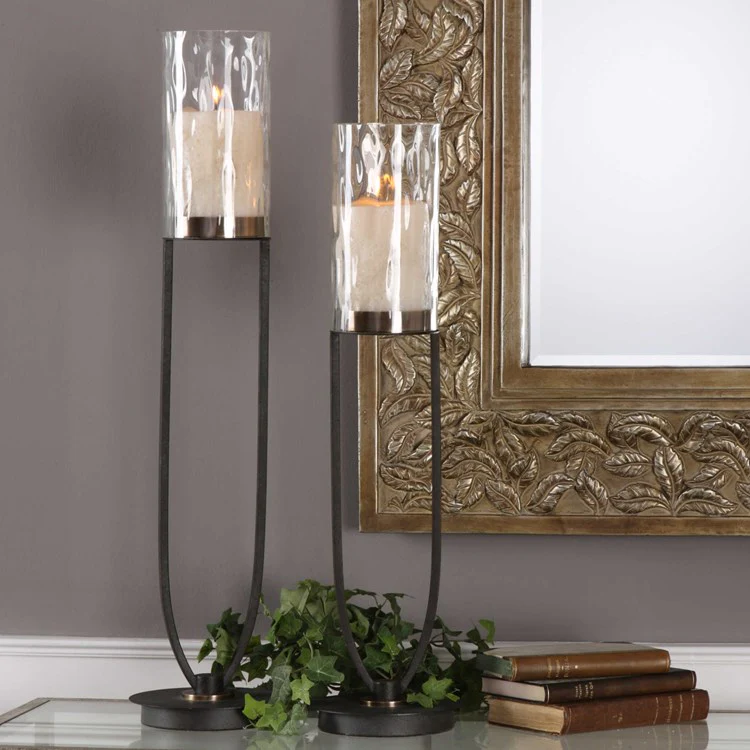 Uttermost Durga Matte Black Iron and Glass Globes Set of 2 Candle Holders ~ Candles Included - Image 2