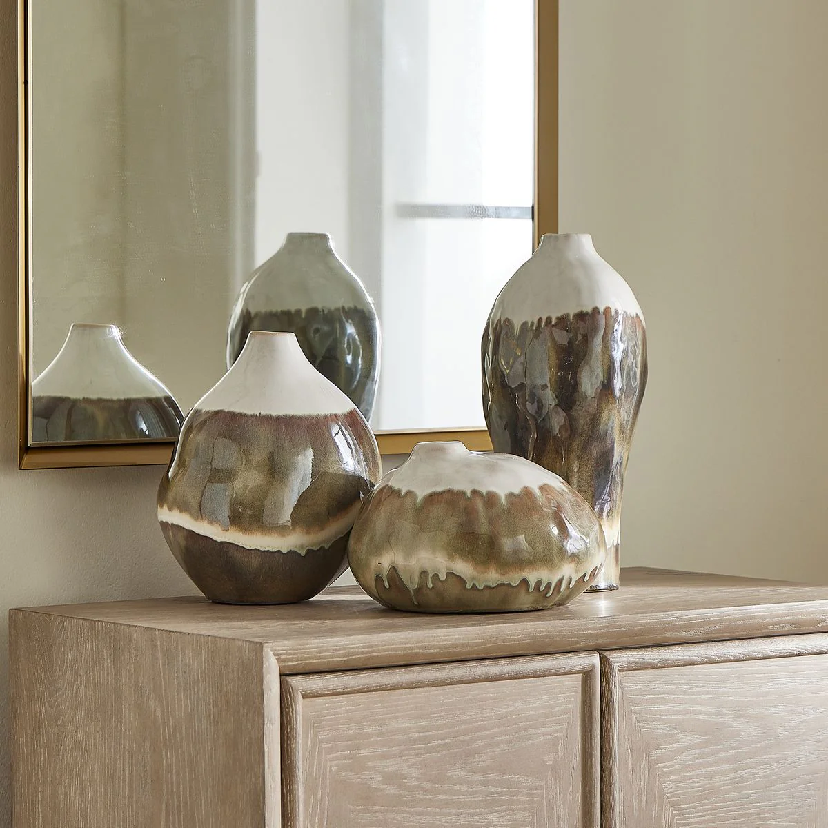 Uttermost Earthflow Set of 3 Glazed Ceramic Vases ~ Indoor And Outdoor Use - Image 2