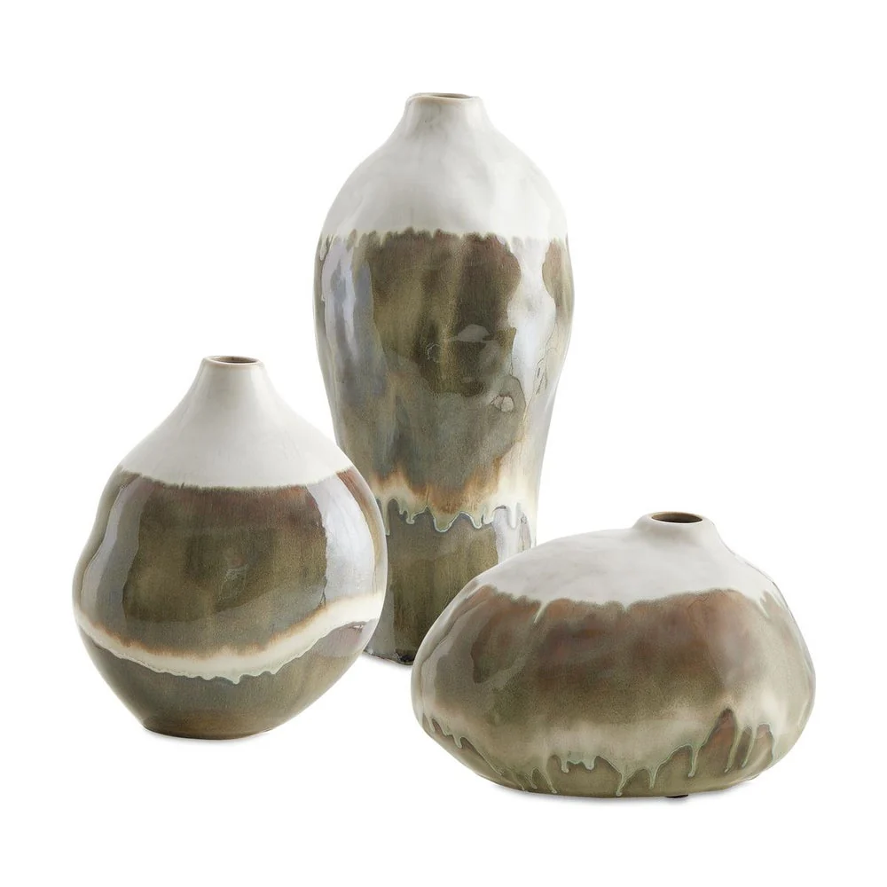 Uttermost Earthflow Set of 3 Glazed Ceramic Vases ~ Indoor And Outdoor Use - Image 3