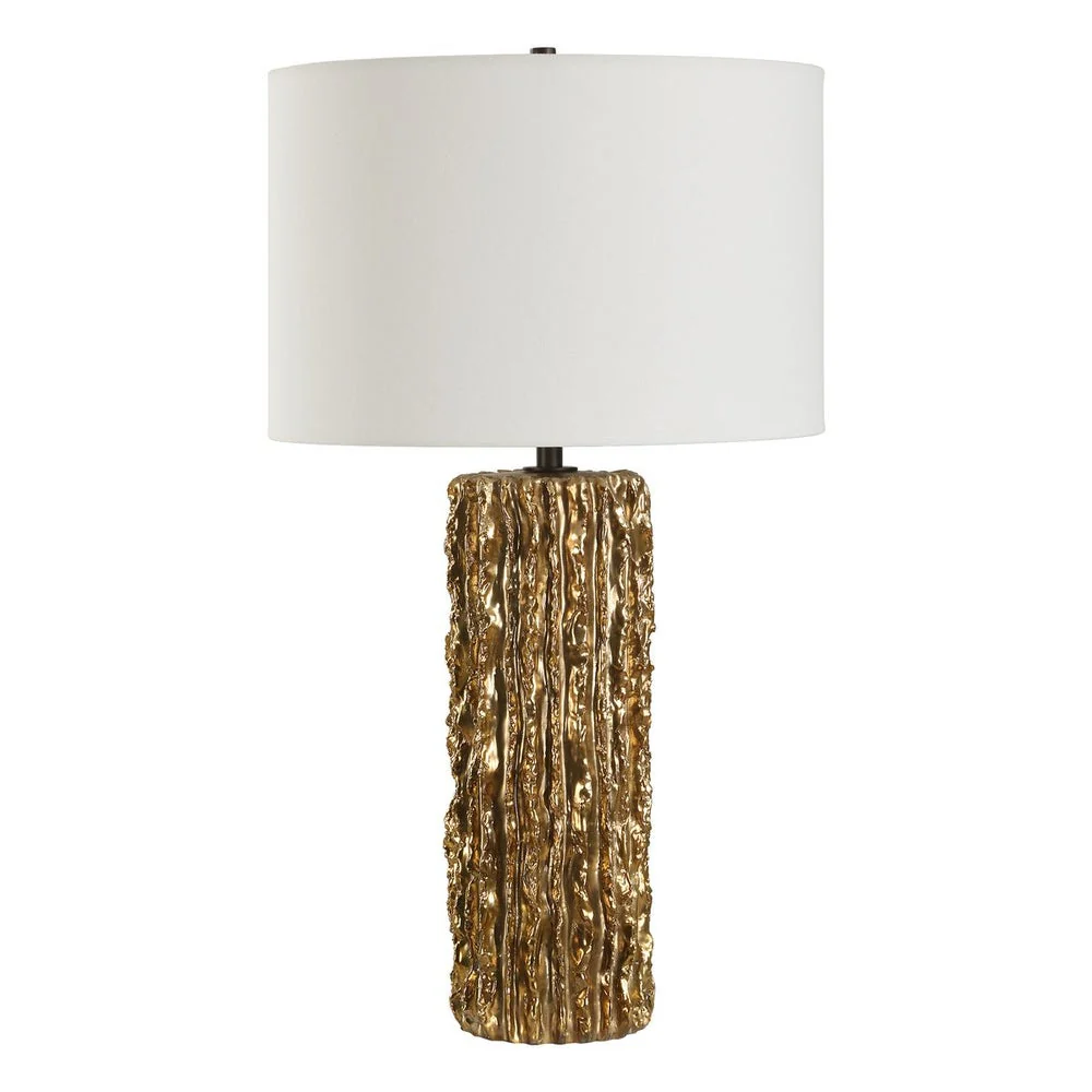 Uttermost Echo Antique Metallic Gold Textured Table Lamp With White Linen Shade - Image 2