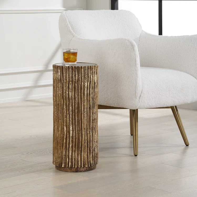 Uttermost Echo Black Glass Top With Antique Gold Round Drink Table