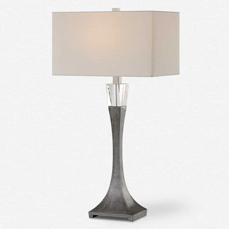 Uttermost Edison Aged Black Iron and Crystal Table Lamp With White Linen Shade - Image 2