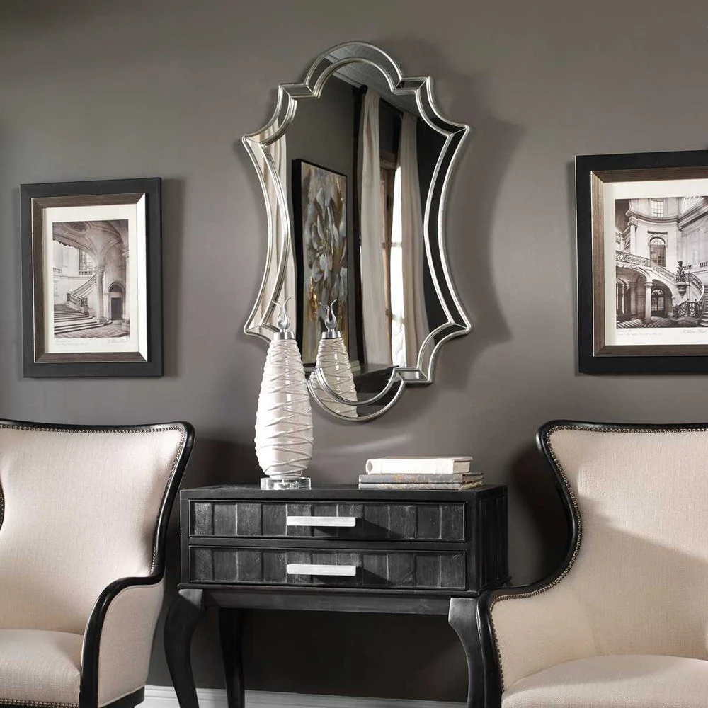 Uttermost Elara Curved Edge Finished Antique Silver Mirror - Image 3