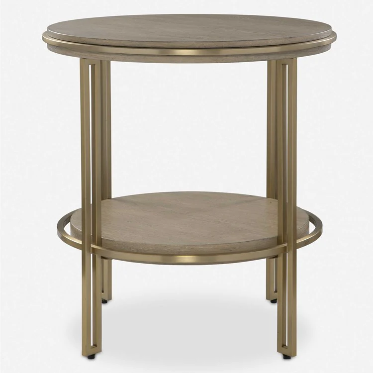 Uttermost Elise Light Oak With Brished Brass Side Table - Image 2