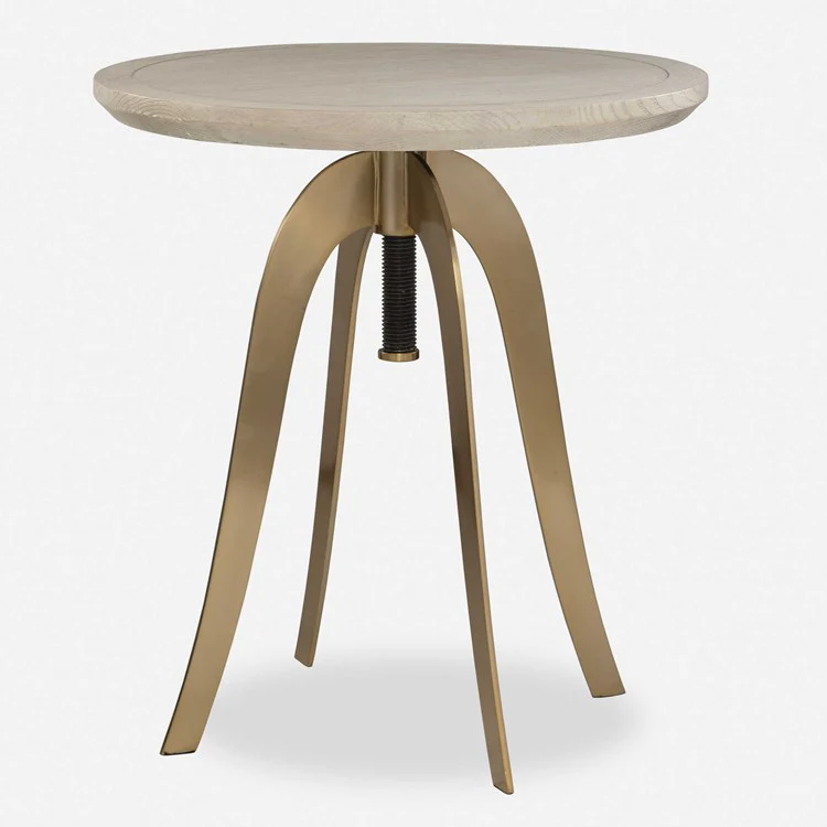 Uttermost Alice White Washed Oak With Brass Base Adjustable Side Table - Image 2