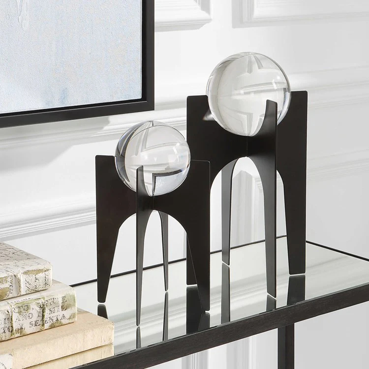 Uttermost Ellianna Crystal Spheres With Iron Bases Set of 2 Sculptures