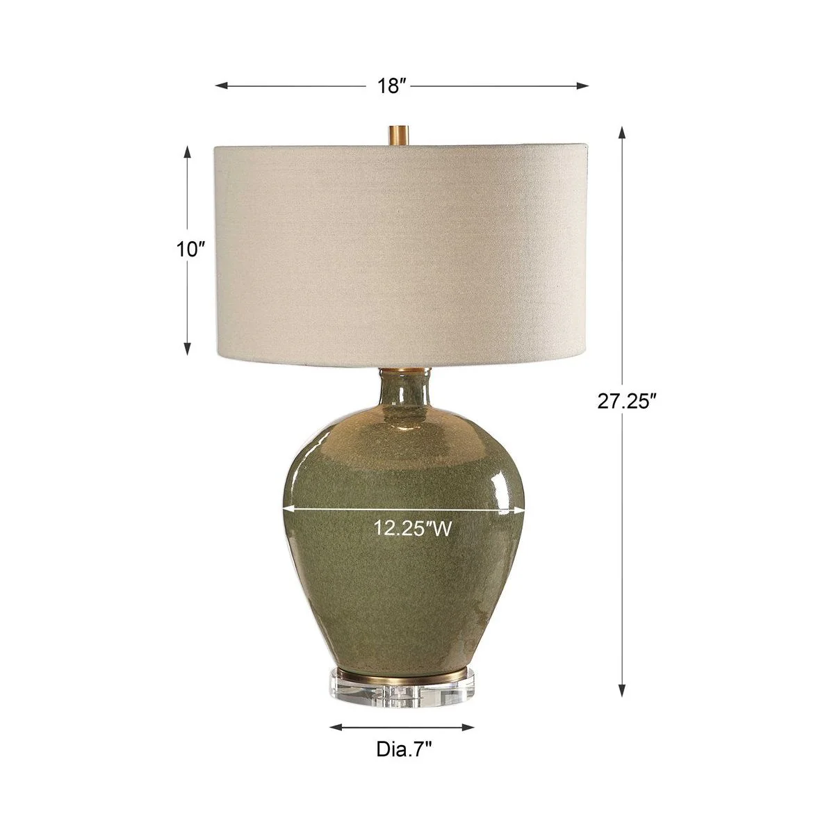 Uttermost Elva Emerald Green Glazed Ceramic Table Lamp With Beige Linen Shade - Image 5
