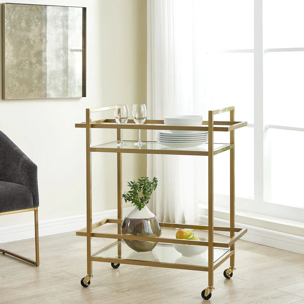 Uttermost Erena Brass Bar Cart With Glass Shelves