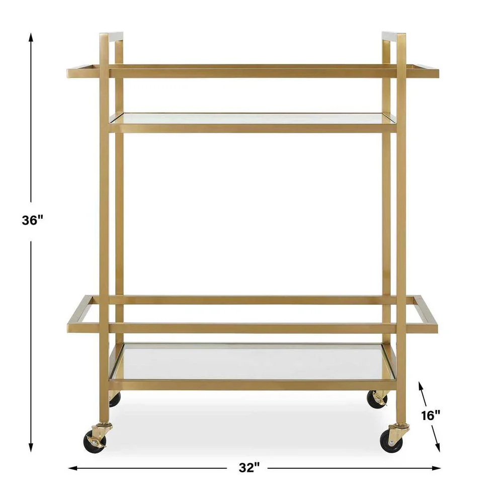 Uttermost Erena Brass Bar Cart With Glass Shelves - Image 5