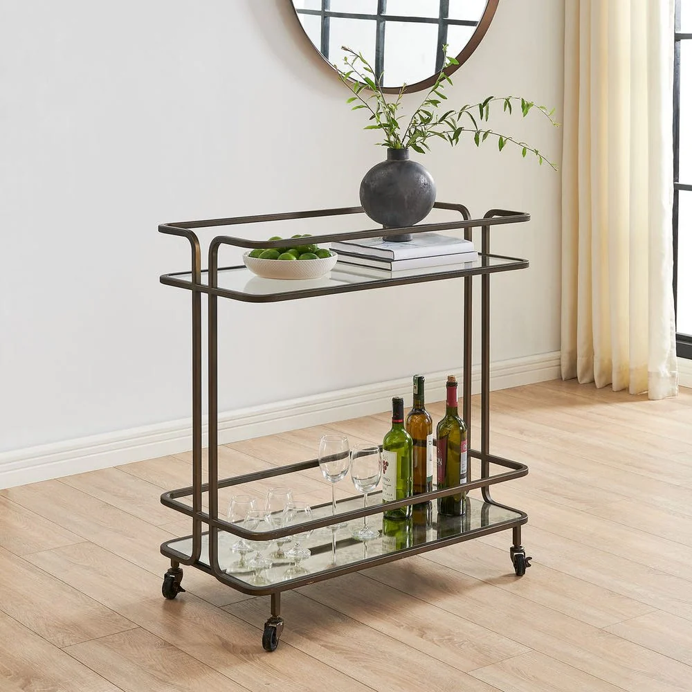 Uttermost Erivo Bronze with Antiqued Mirror Bar Cart - Image 2