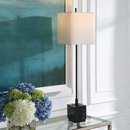 Uttermost Escort Black Marble Buffet Lamp With Linen Shade