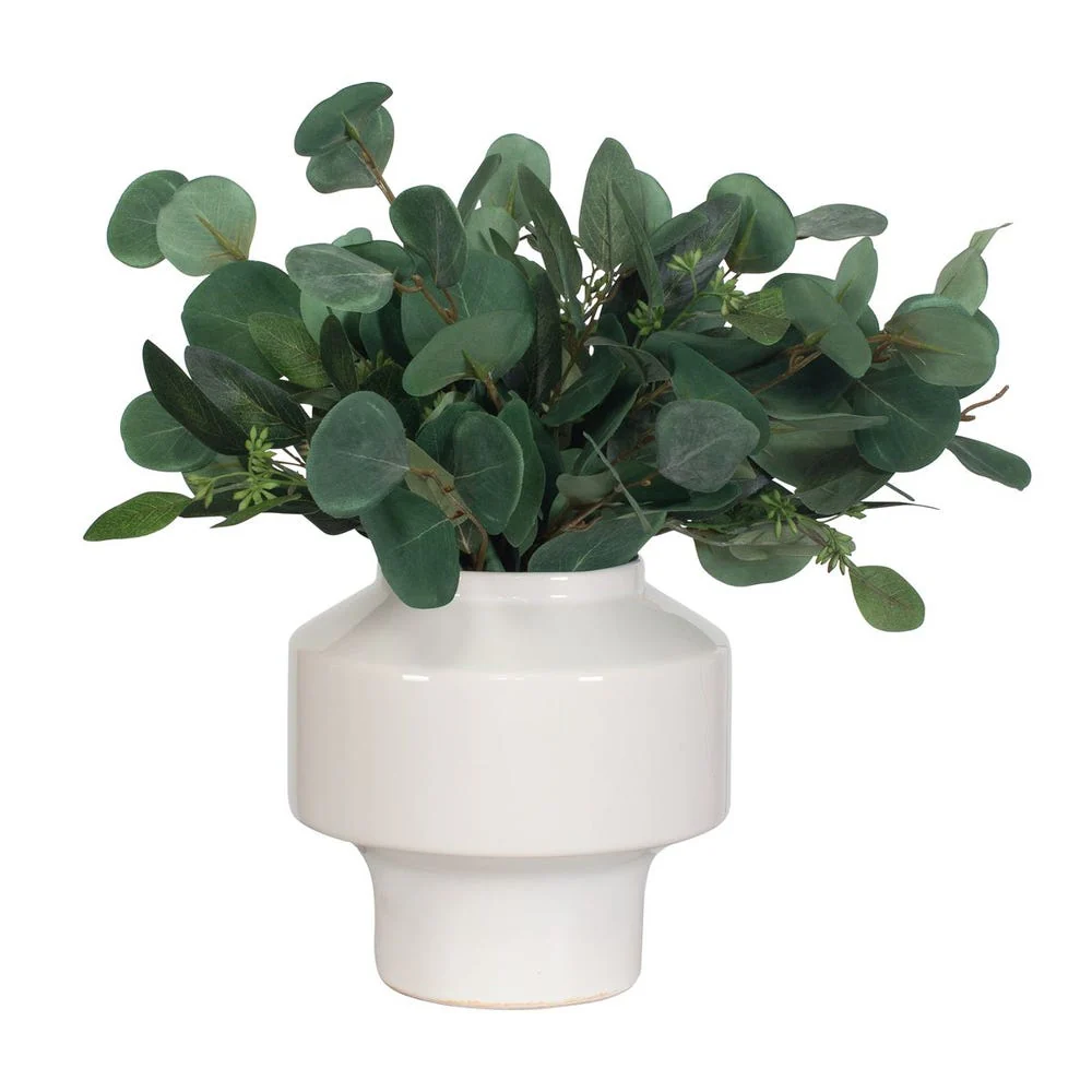 Uttermost Essence Eucalyptus Accent Potted In a Sculpted Gloss White Vase - Image 5