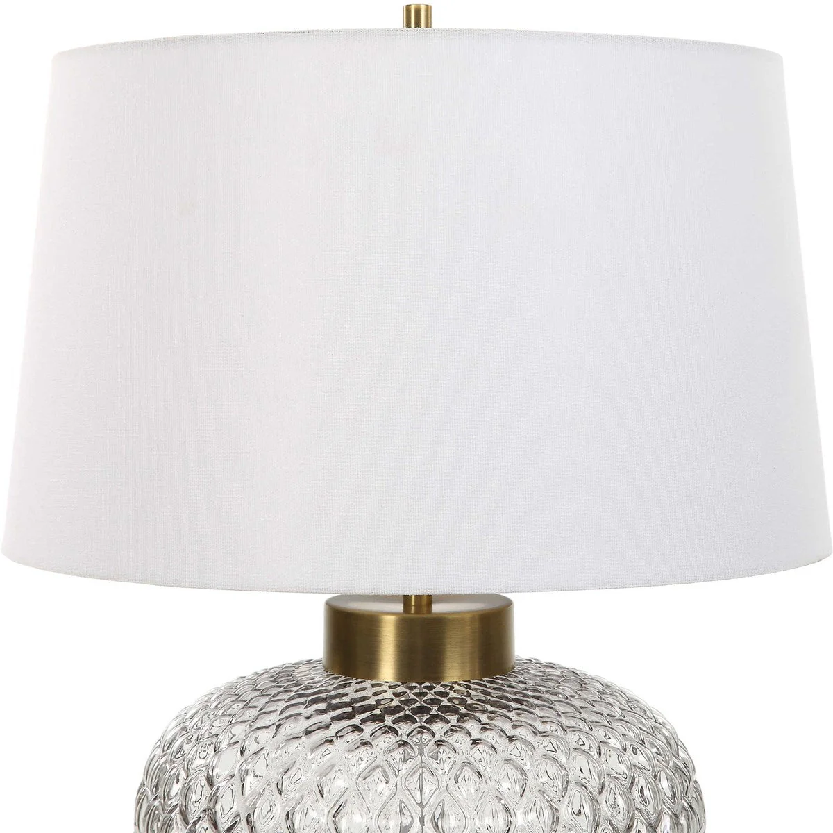Uttermost Estelle Embossed Smoke Gray Glass Table Lamp With White Linen Shade - Image 5
