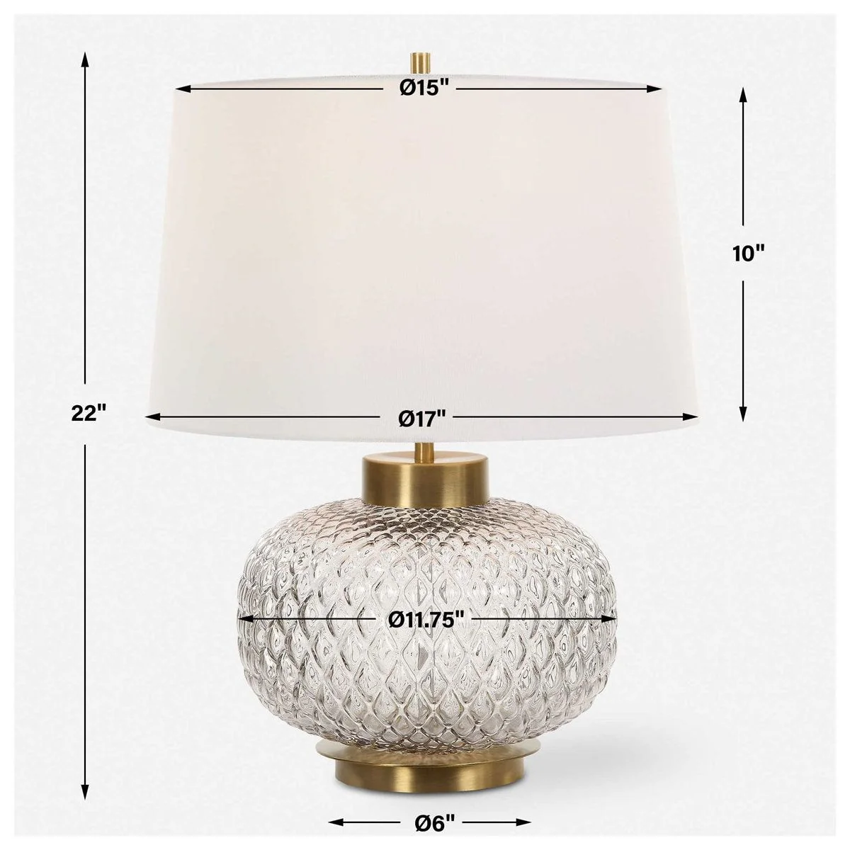 Uttermost Estelle Embossed Smoke Gray Glass Table Lamp With White Linen Shade - Image 7