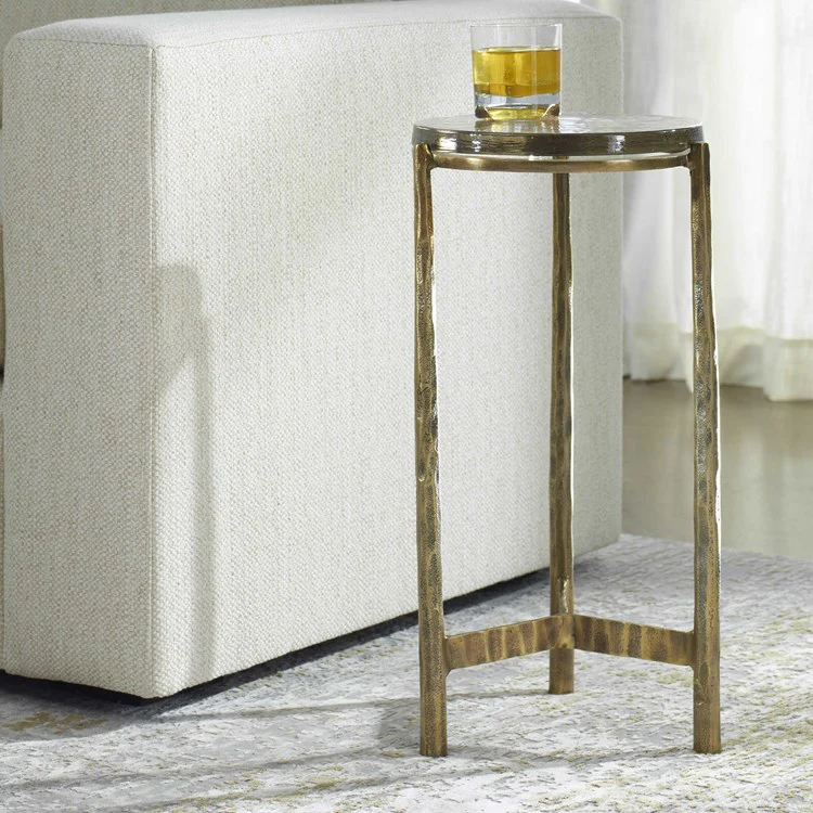 Uttermost Eternity Textured Art Glass Top With Antique Brass Modern Round Accent Table