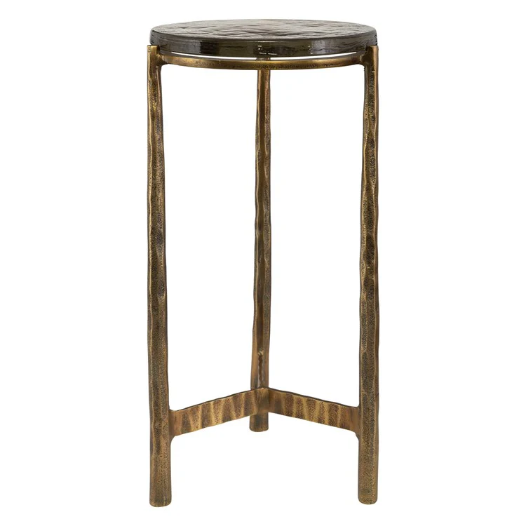 Uttermost Eternity Textured Art Glass Top With Antique Brass Modern Round Accent Table - Image 2