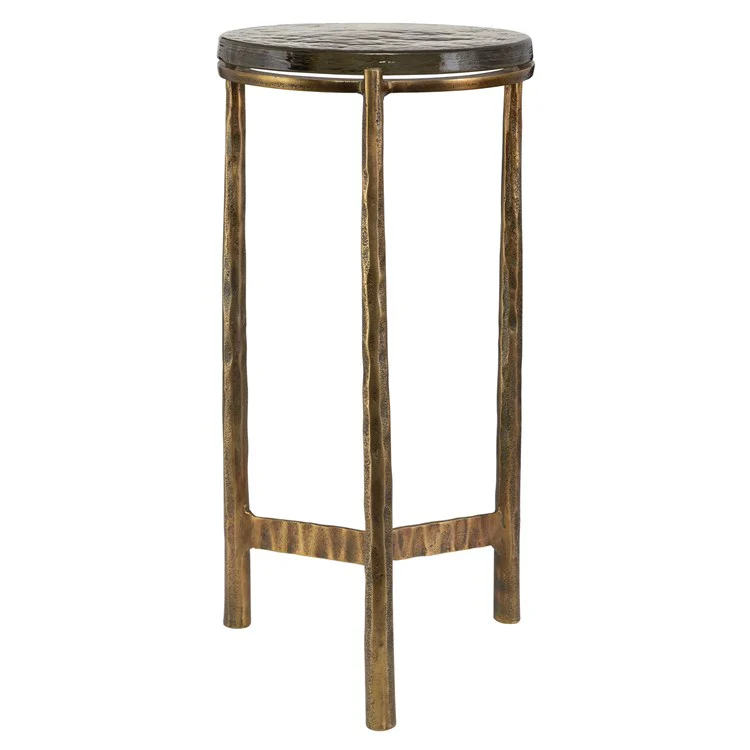 Uttermost Eternity Textured Art Glass Top With Antique Brass Modern Round Accent Table - Image 3
