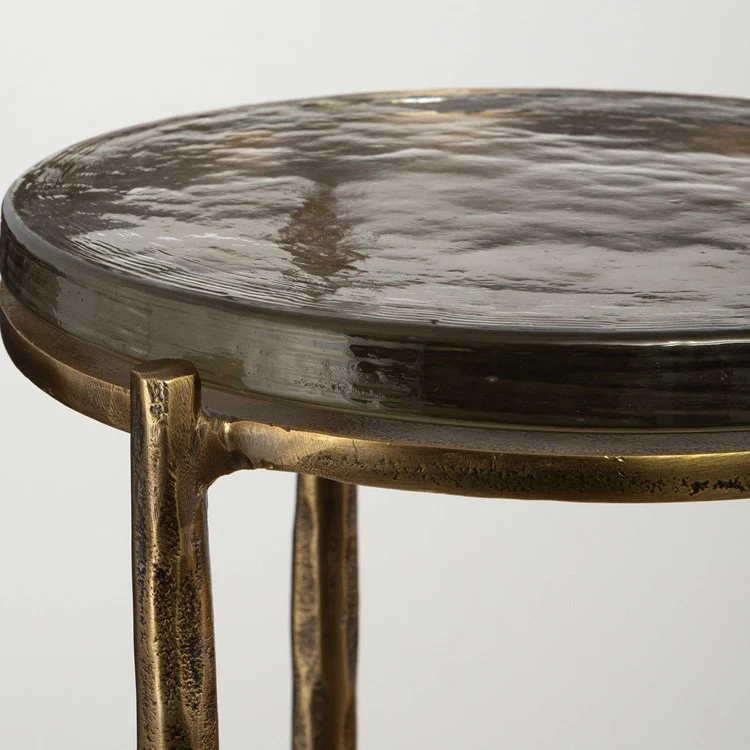 Uttermost Eternity Textured Art Glass Top With Antique Brass Modern Round Accent Table - Image 5