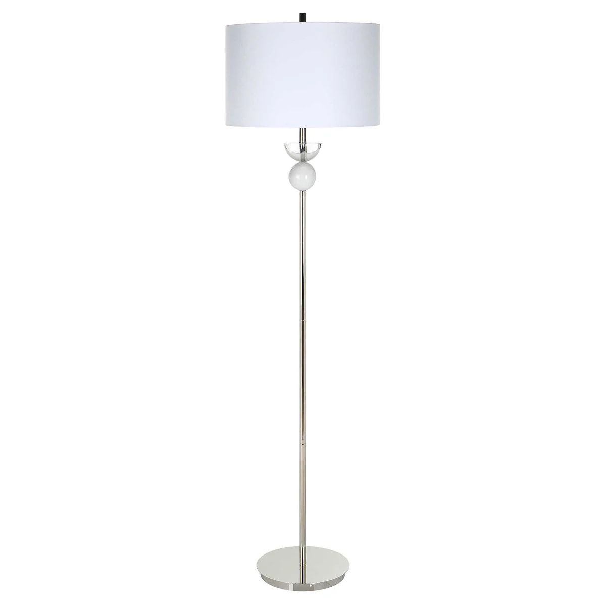 Uttermost Exposition Polished Nickel Iron and White Marble Floor Lamp With Linen Shade - Image 4