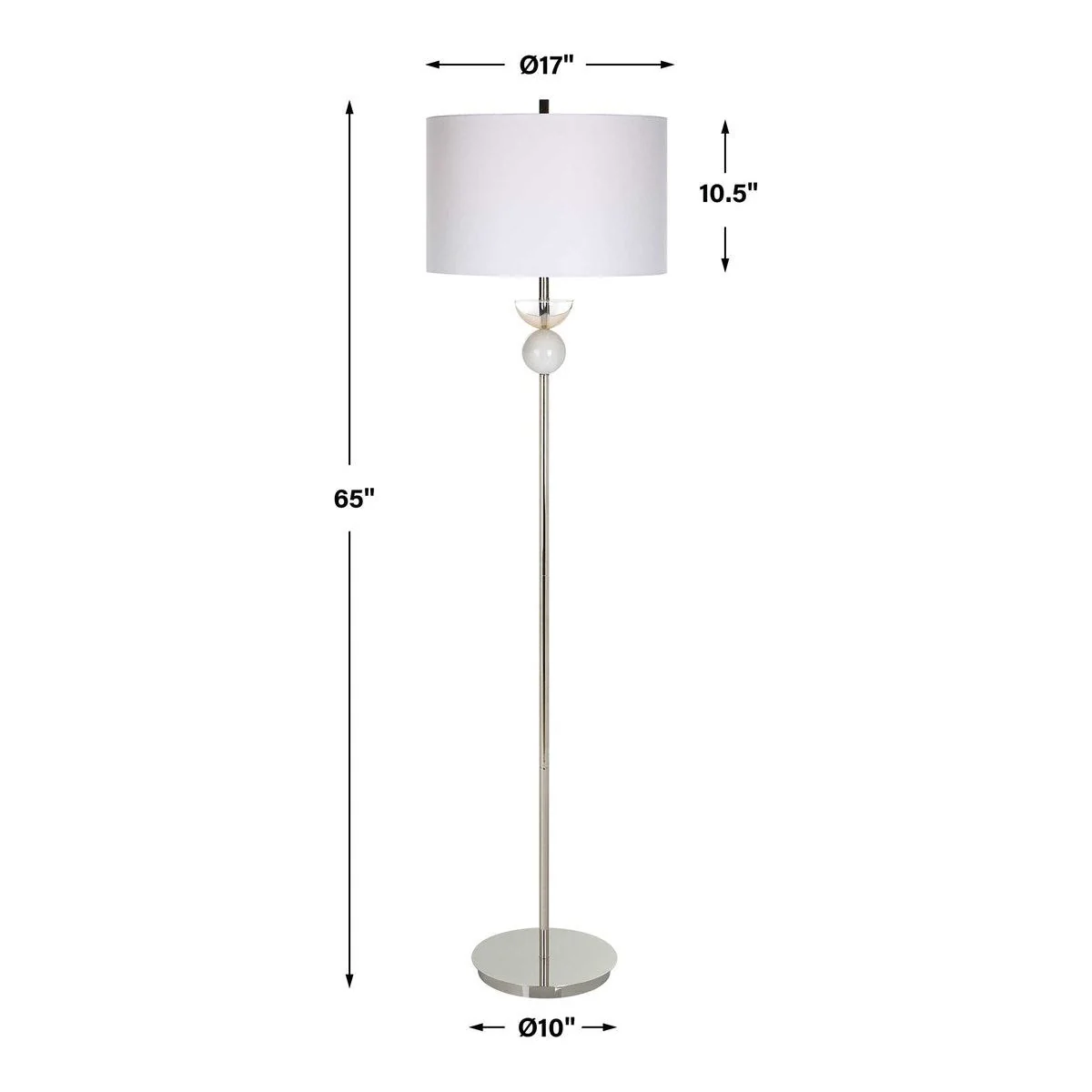 Uttermost Exposition Polished Nickel Iron and White Marble Floor Lamp With Linen Shade - Image 9