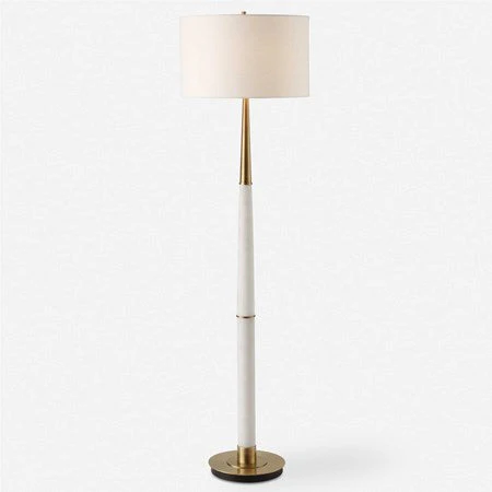 Uttermost Faro White Marble and Antique Brass Floor Lamp With Linen Shade - Image 2