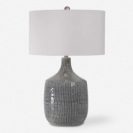 Uttermost Felipe Gray Ceramic Table Lamp With White Linen Shade - Image 2