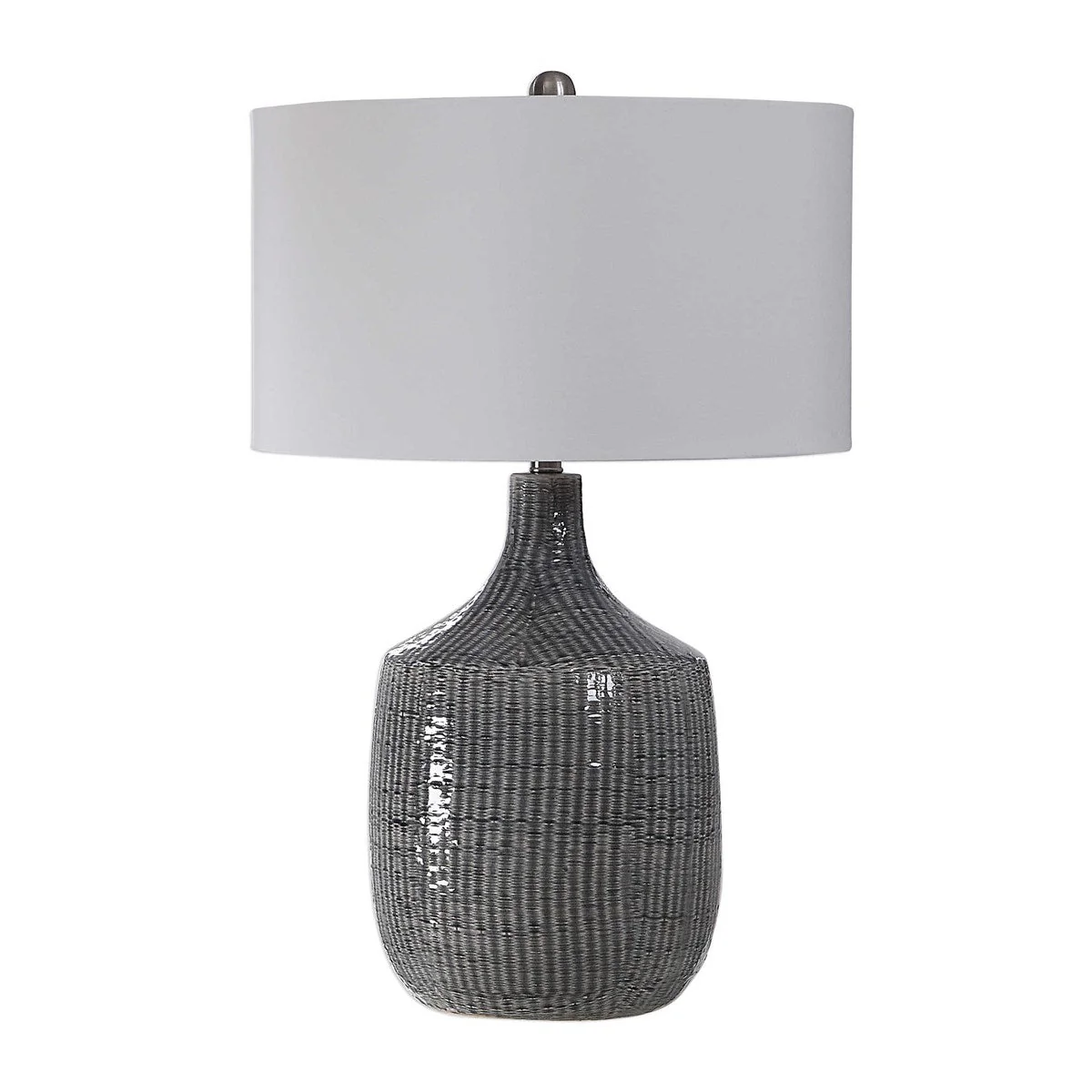 Uttermost Felipe Gray Ceramic Table Lamp With White Linen Shade - Image 7