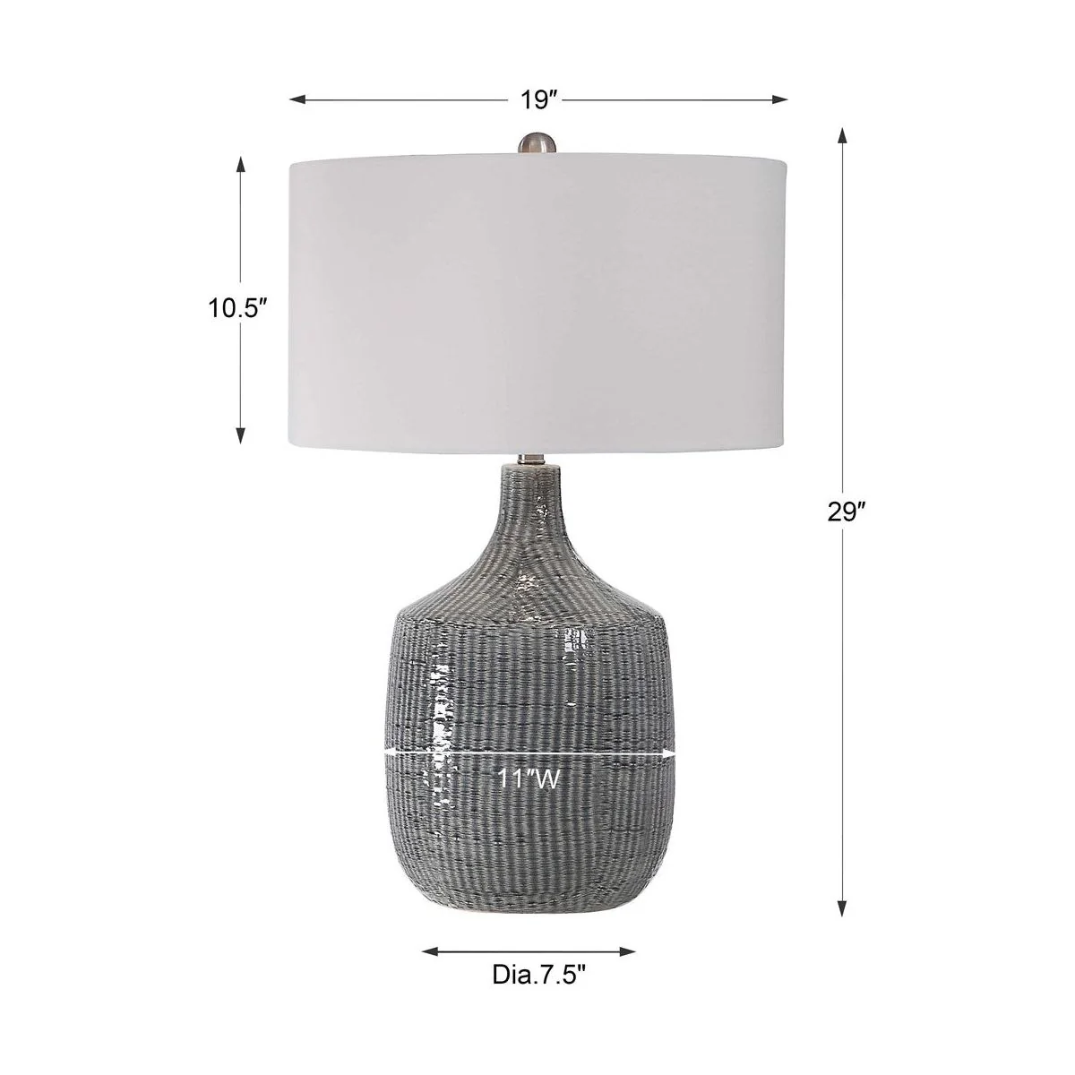 Uttermost Felipe Gray Ceramic Table Lamp With White Linen Shade - Image 9