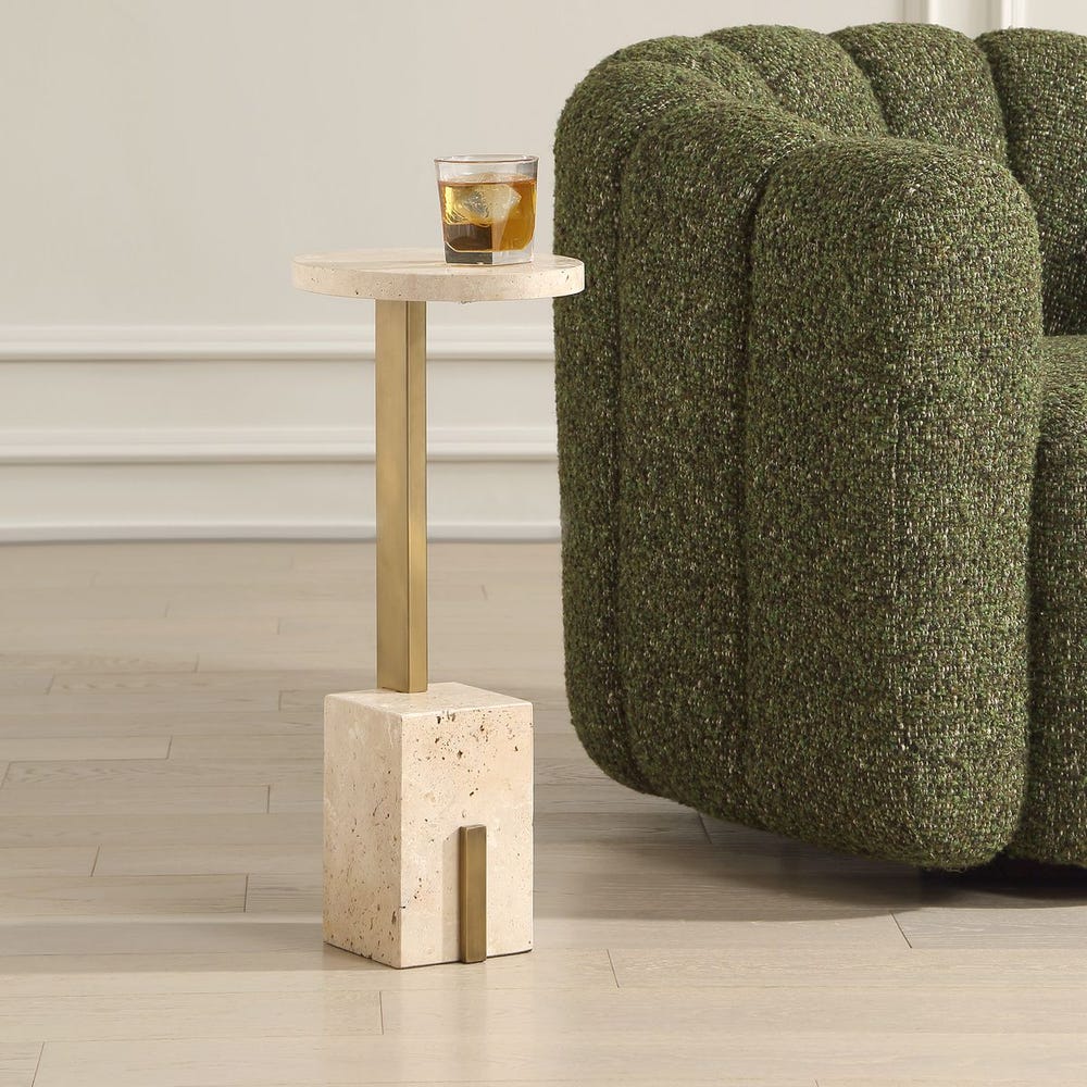 Uttermost Feranno Travertine And Brass Accent Table - Image 2