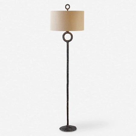 Uttermost Ferro Aged Rust Bronze Iron Floor Lamp With Beige Linen Fabric - Image 2