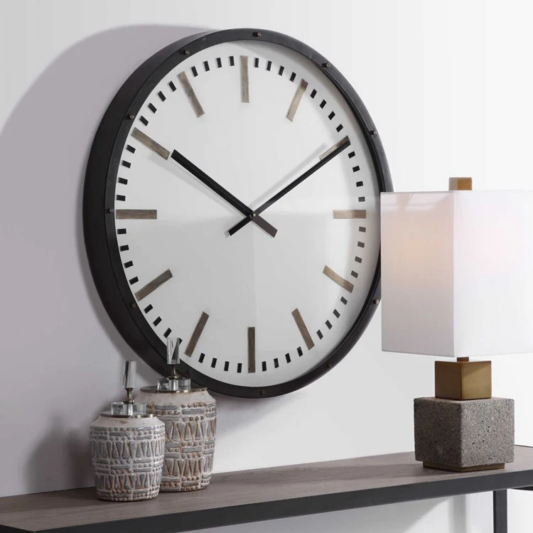 Uttermost Fleming White, Black and Antique Brass Modern Wall Clock - Image 4
