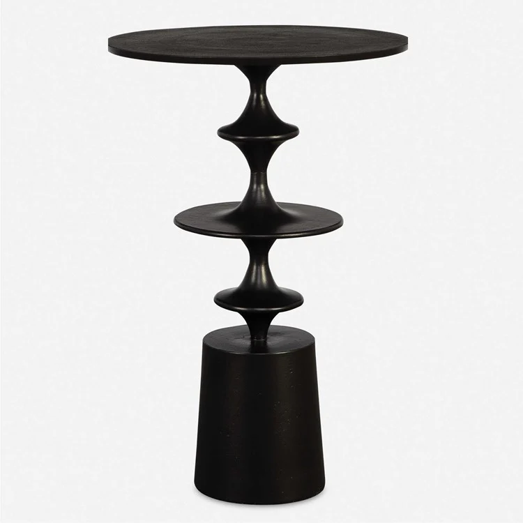 Uttermost Flight Round Black Modern Curved Base Accent Table - Image 2