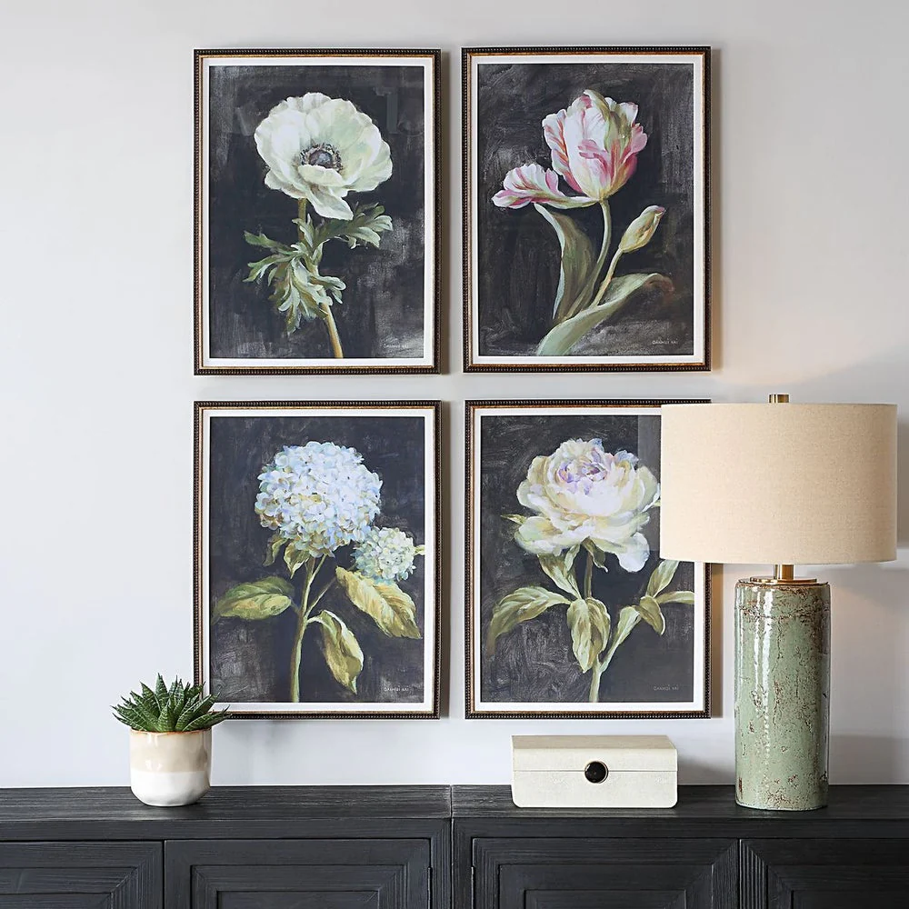 Uttermost Florals On Black Set of 4 Framed Prints