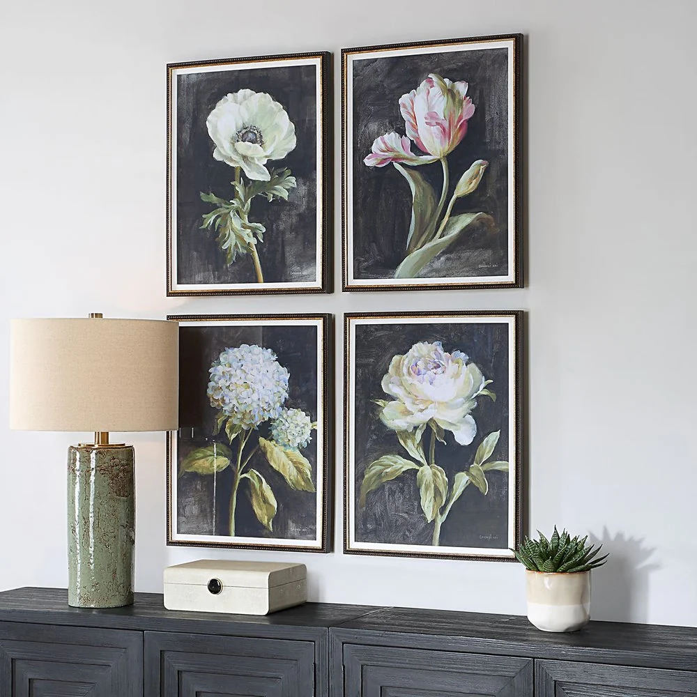 Uttermost Florals On Black Set of 4 Framed Prints - Image 2