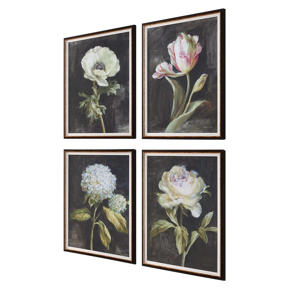Uttermost Florals On Black Set of 4 Framed Prints - Image 4