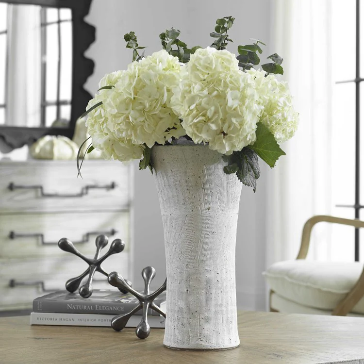 Uttermost Floreana White Textured Ceramic Tall Vase - Image 4