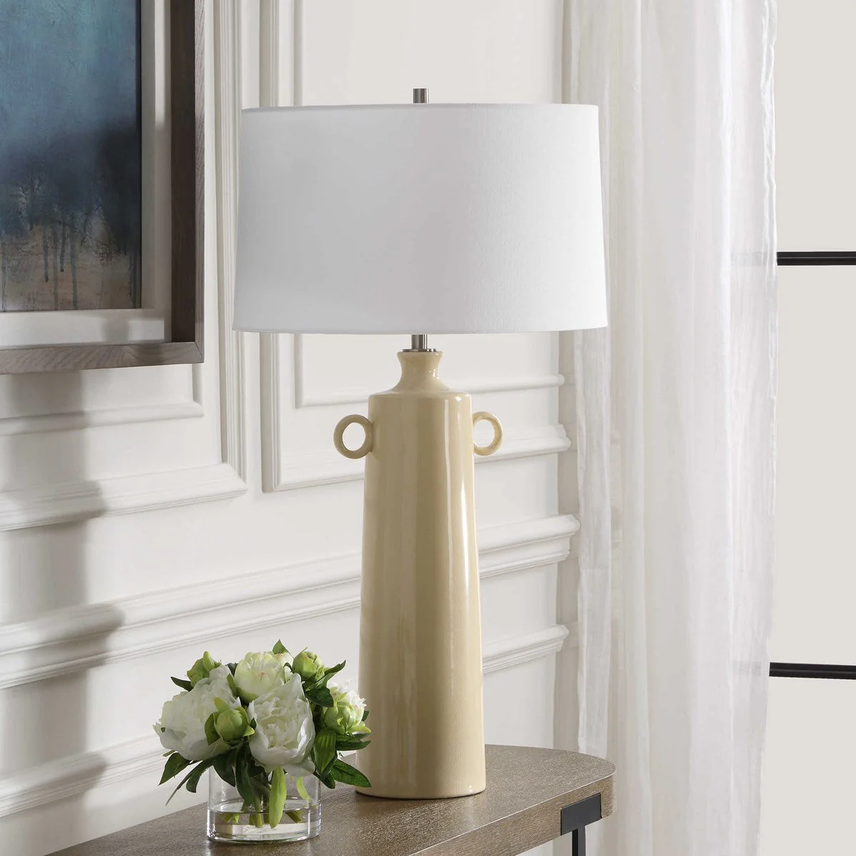 Uttermost Florero Crackled Glaze Ceramic Table Lamp With White Linen Shade - Image 6