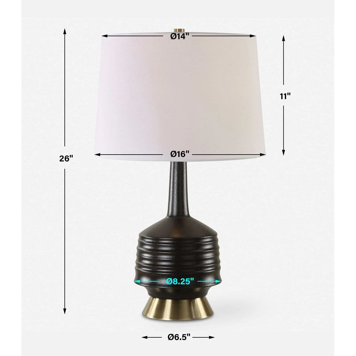 Uttermost Foster Textured Black Glaze Ceramic Table Lamp With White Linen Shade - Image 8